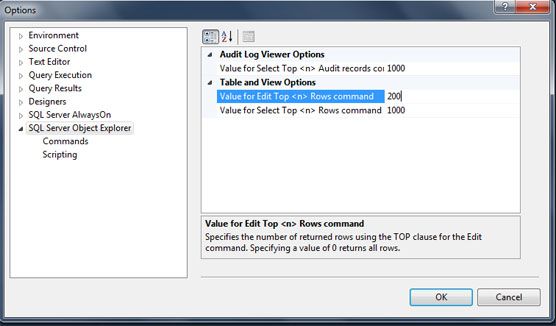 microsoft sql server edit top 200 rows