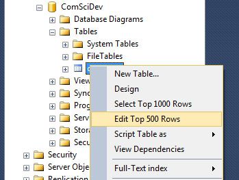 microsoft sql server edit top 200 rows