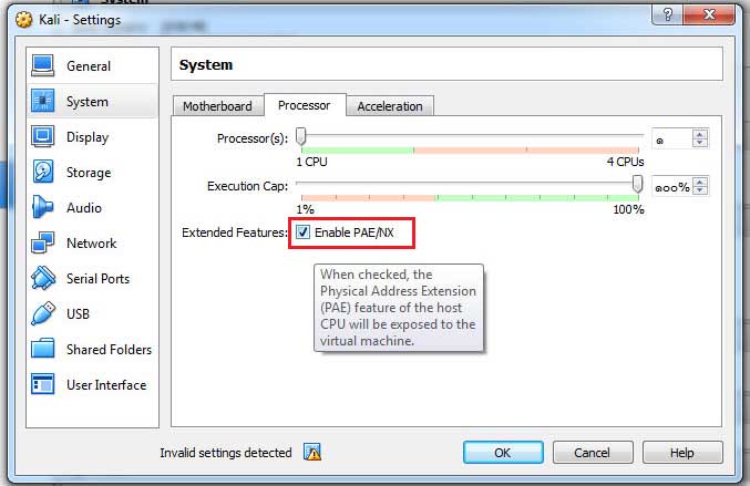  วิธีเปิดการใช้งาน CPU PAE/NX ของ Oracle VM VirtualBox 