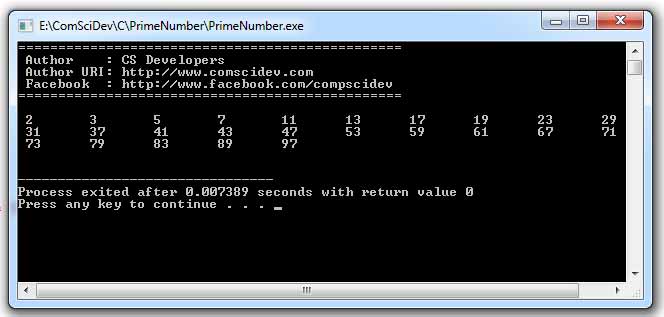 โค้ดภาษาซี ค้นหาตัวเลขจำนวนเฉพาะ 1 - 100 (Prime Number)