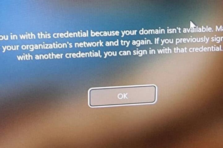 We can't sign you in with this credential because your domain isn't available