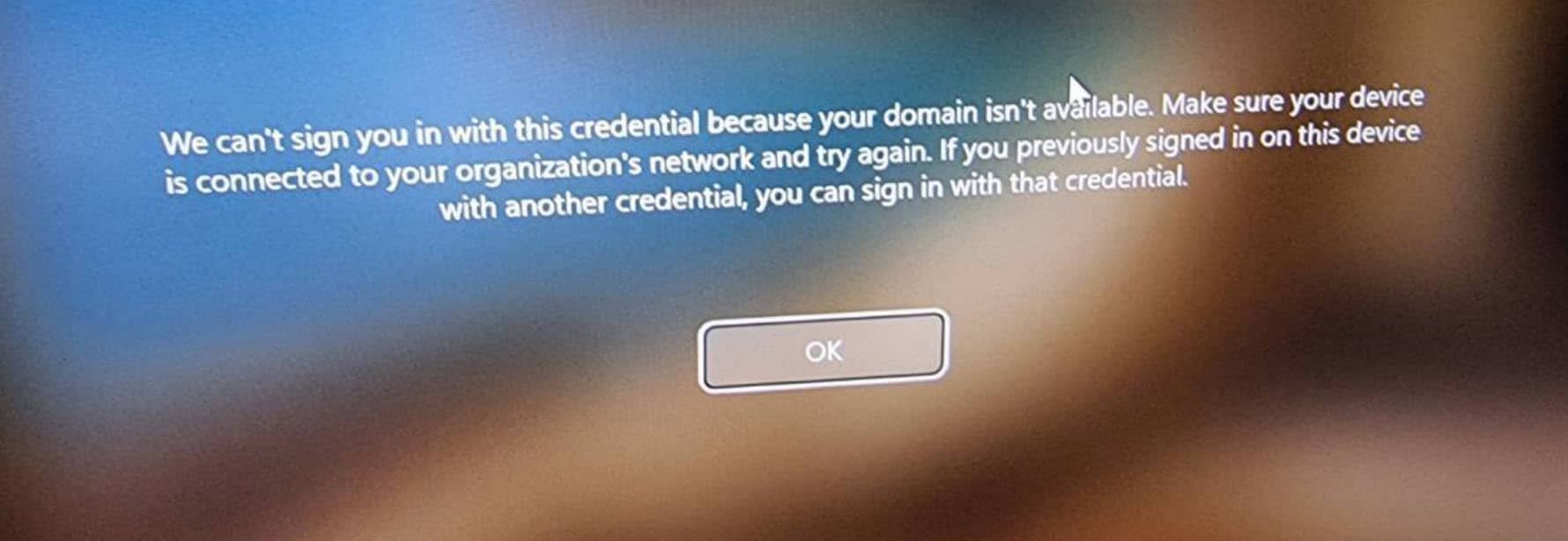 We can't sign you in with this credential because your domain isn't available